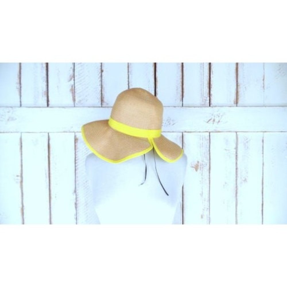Tan yellow polka dot paper straw floppy sun hat